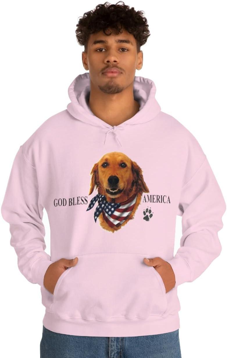 imageGolden Retriever God Bless America Hooded SweatshirtLight Pink