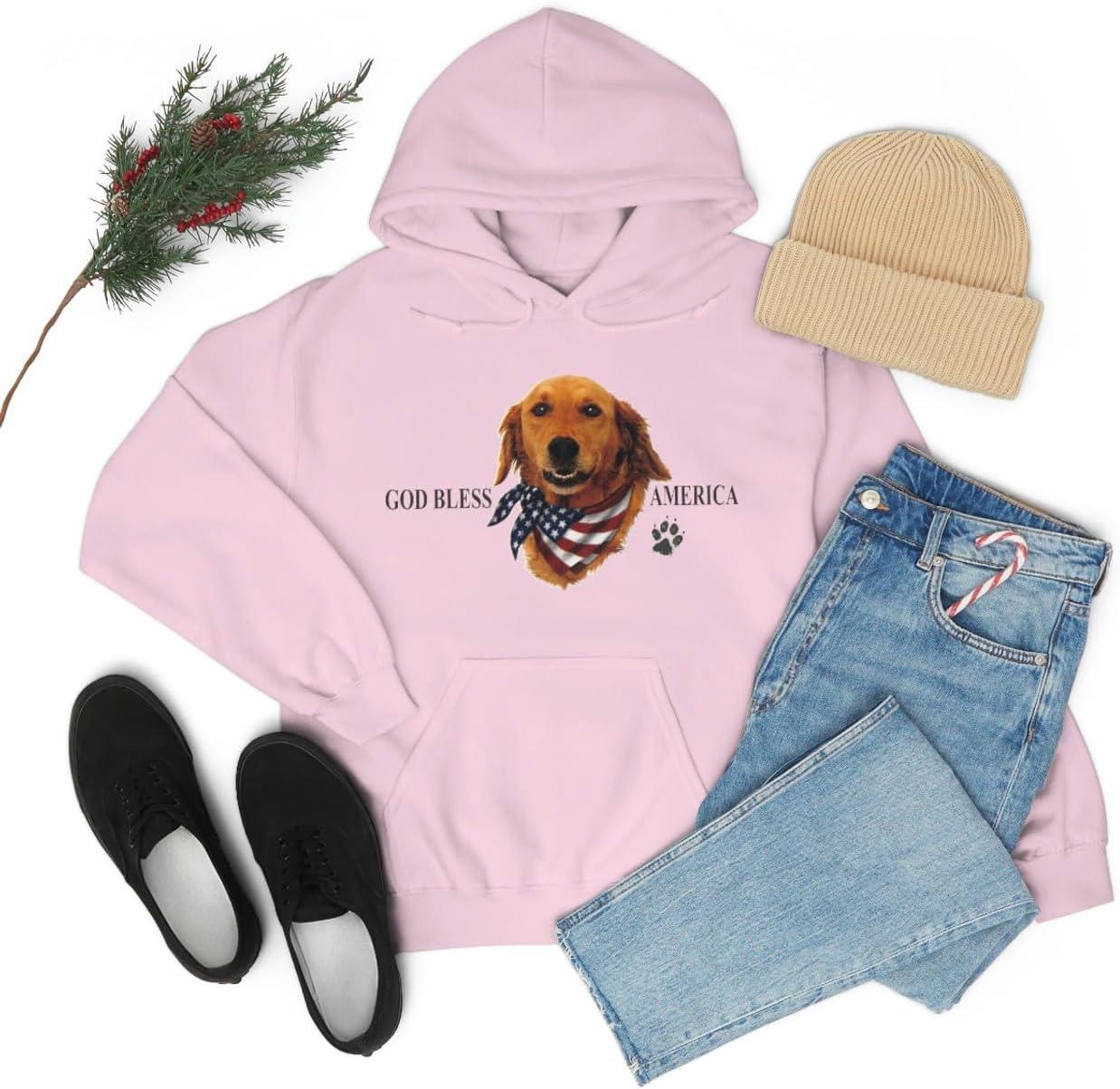 imageGolden Retriever God Bless America Hooded SweatshirtLight Pink