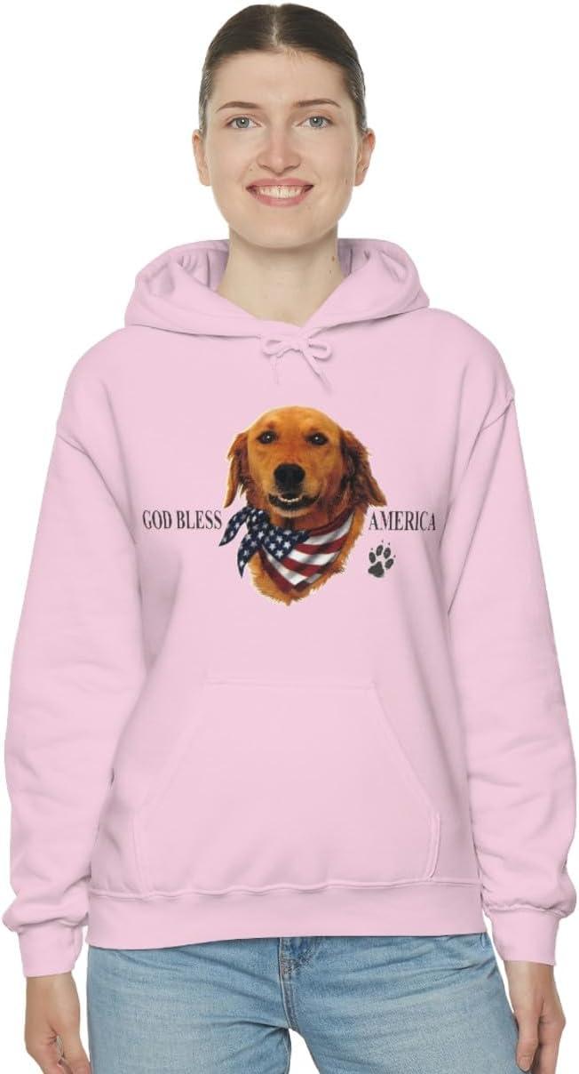 imageGolden Retriever God Bless America Hooded SweatshirtLight Pink