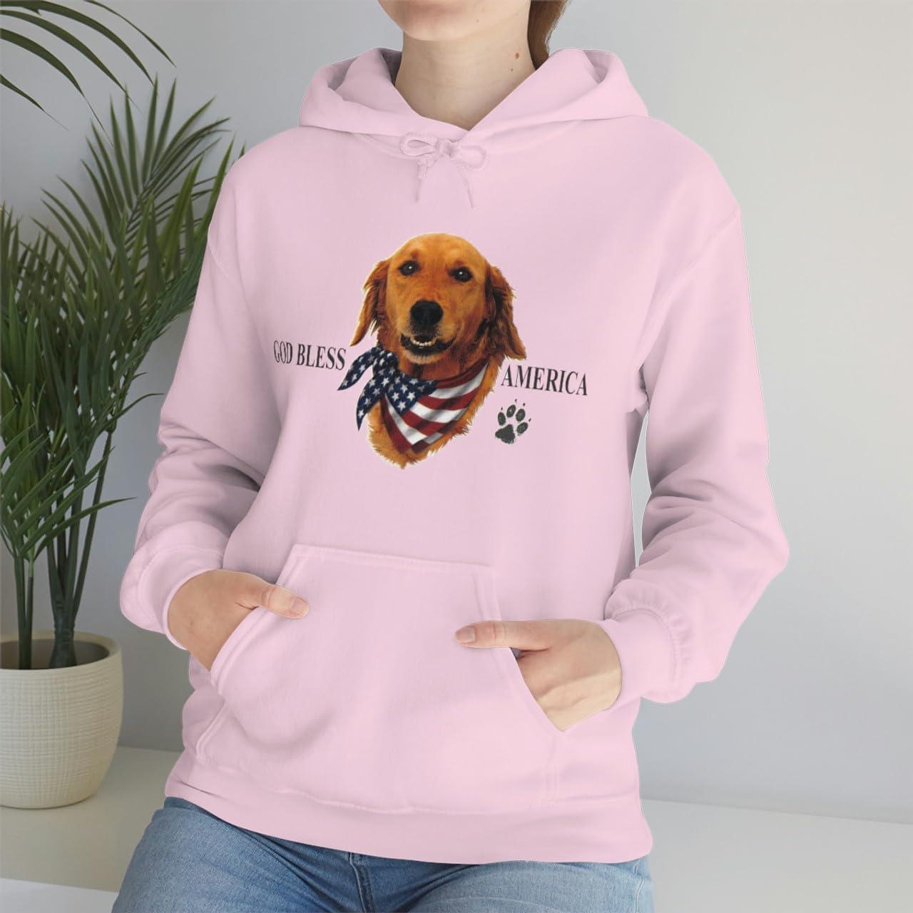 imageGolden Retriever God Bless America Hooded SweatshirtLight Pink