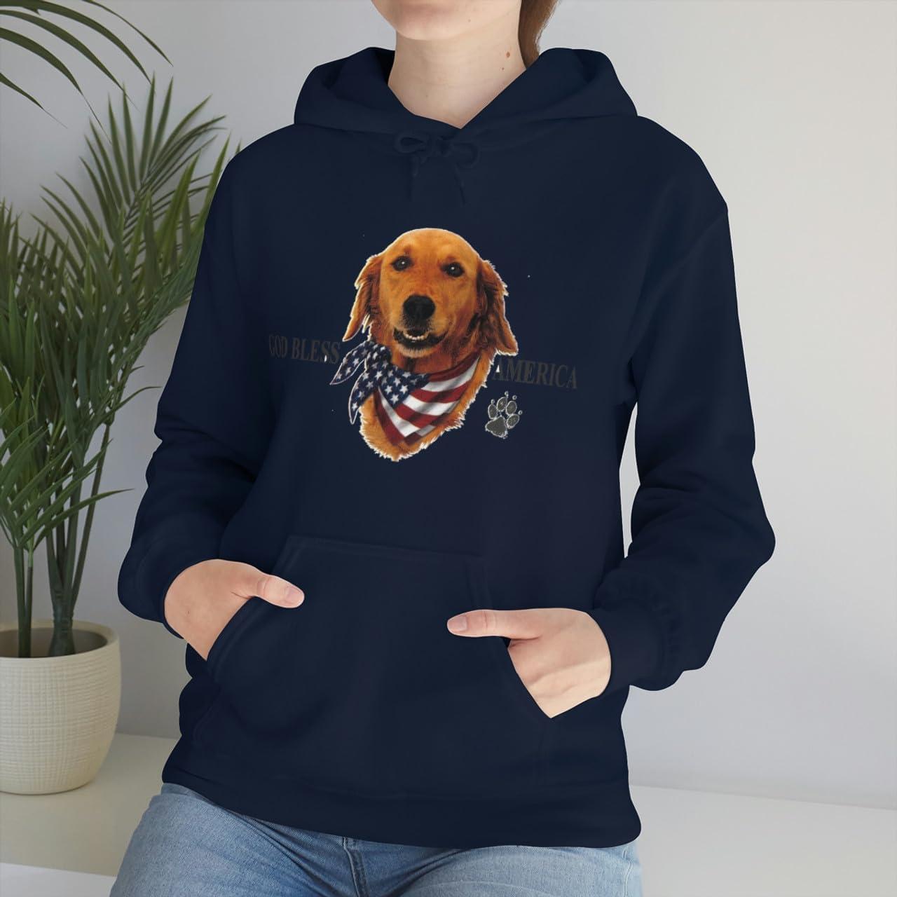 imageGolden Retriever God Bless America Hooded SweatshirtNavy