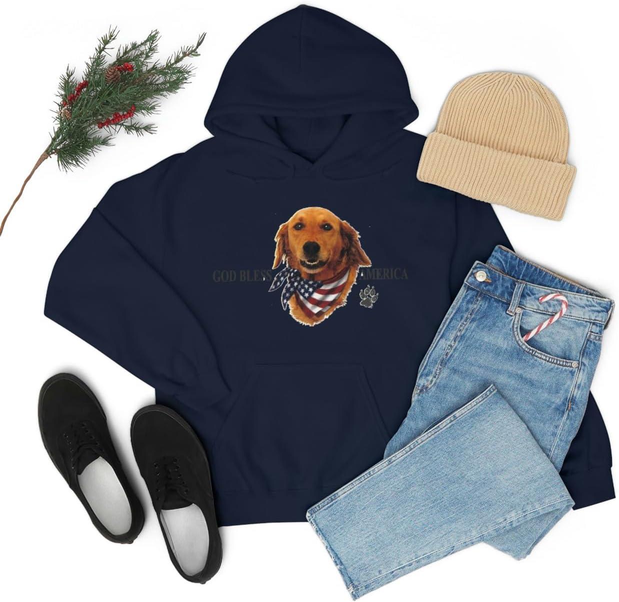 imageGolden Retriever God Bless America Hooded SweatshirtNavy