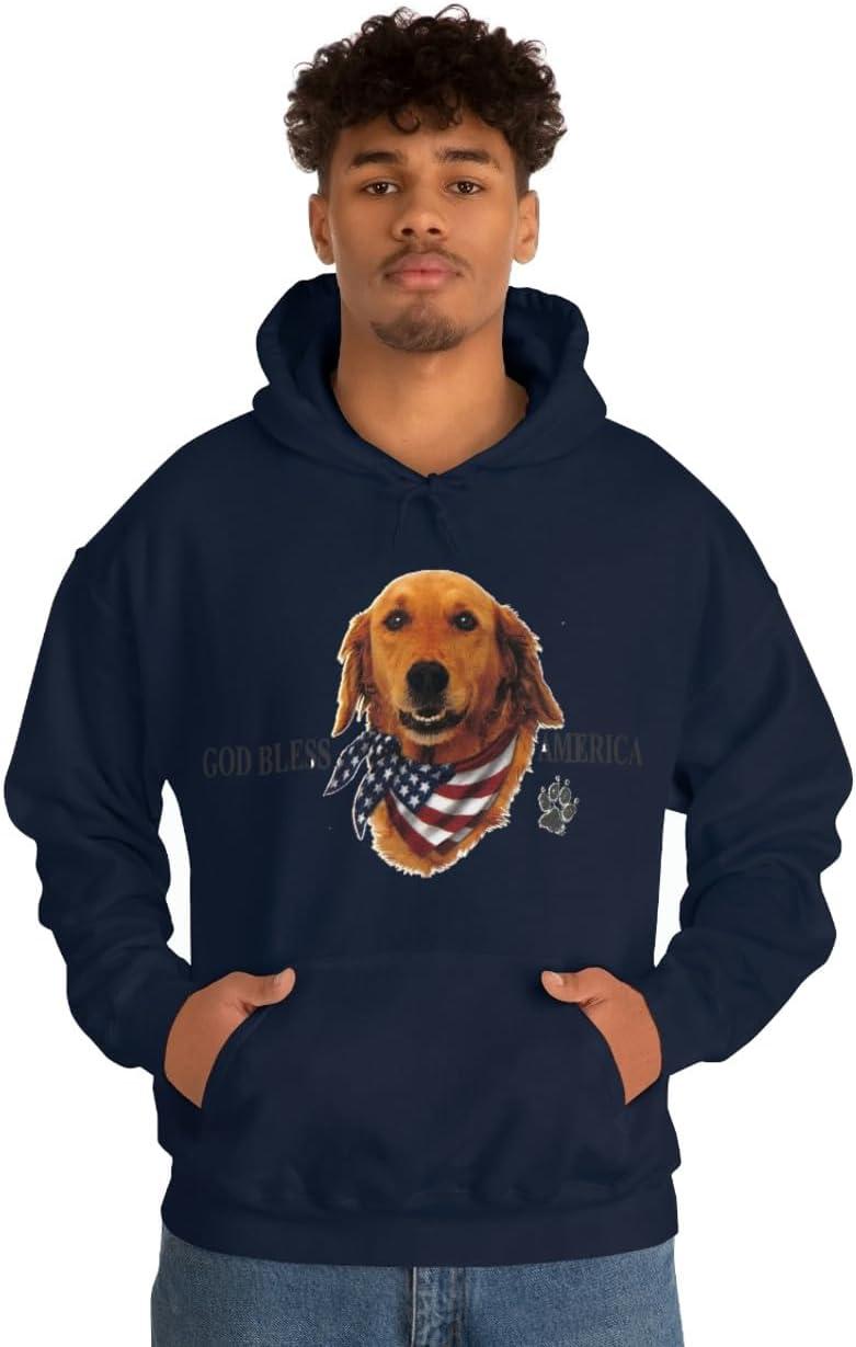 imageGolden Retriever God Bless America Hooded SweatshirtNavy