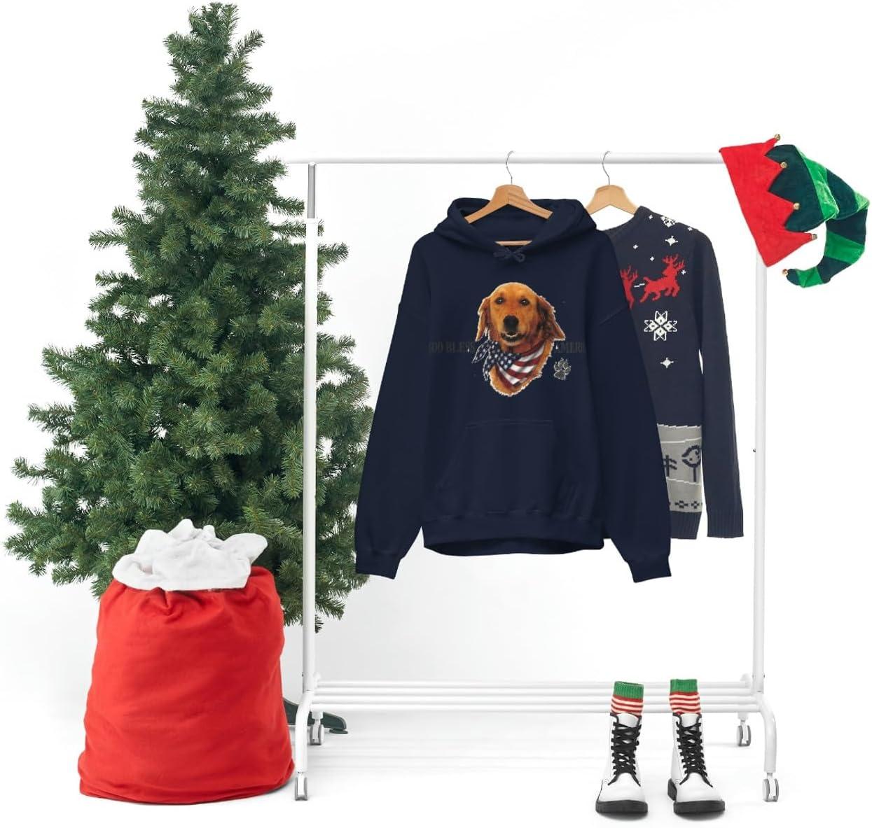 imageGolden Retriever God Bless America Hooded SweatshirtNavy