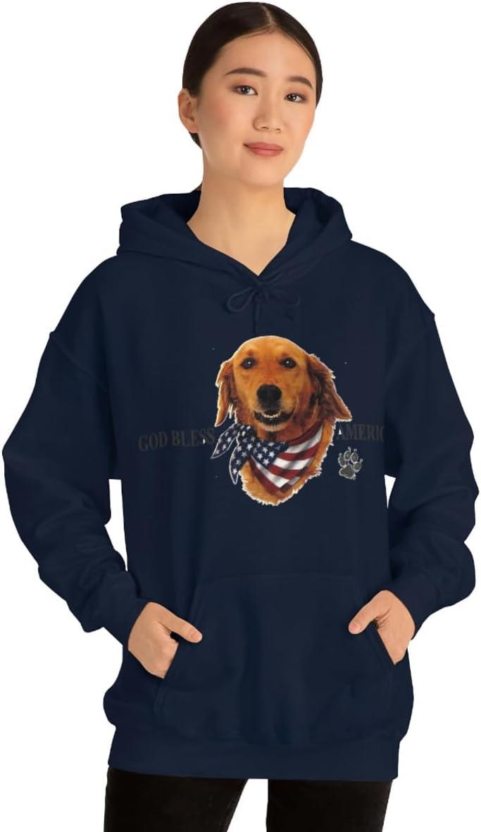 imageGolden Retriever God Bless America Hooded SweatshirtNavy
