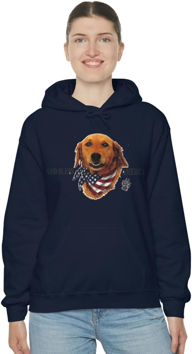 imageGolden Retriever God Bless America Hooded SweatshirtNavy