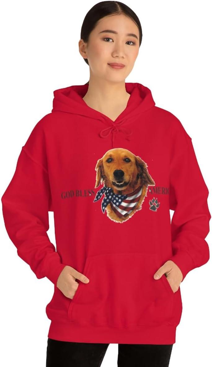 imageGolden Retriever God Bless America Hooded SweatshirtRed