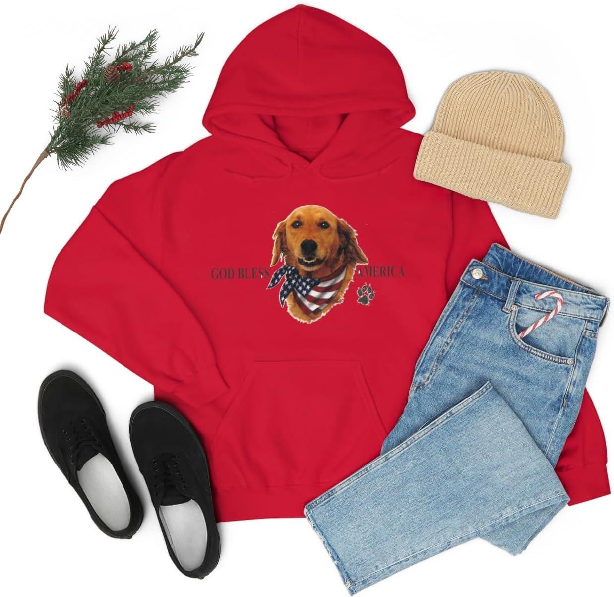 imageGolden Retriever God Bless America Hooded SweatshirtRed