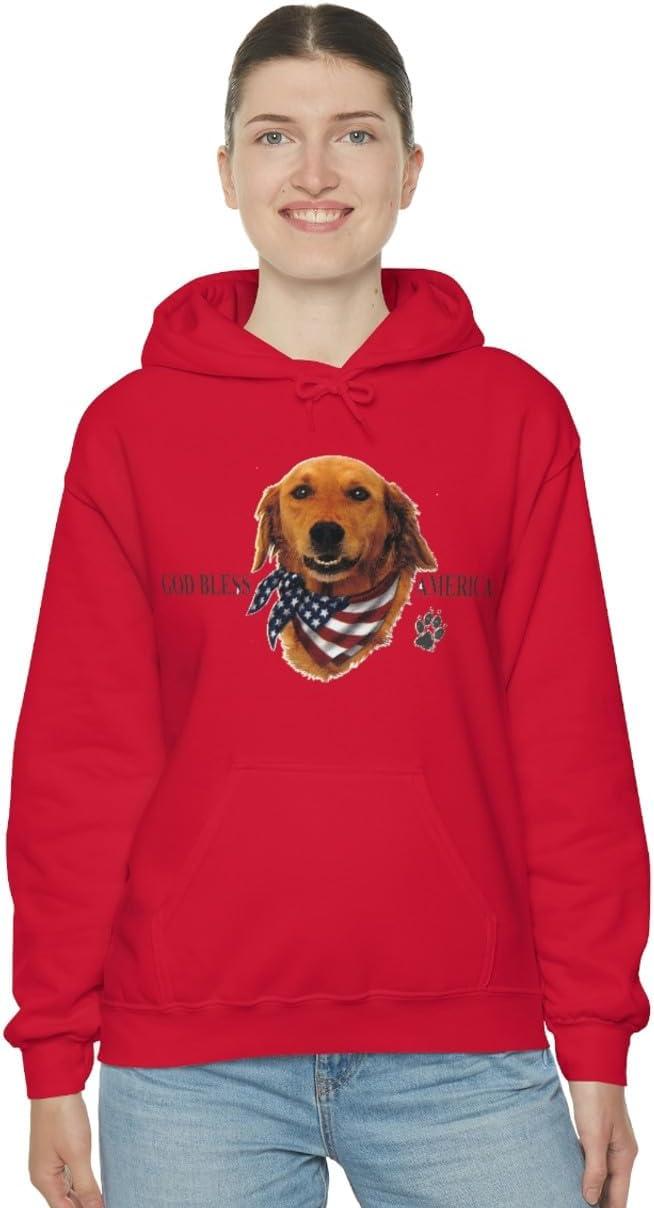 imageGolden Retriever God Bless America Hooded SweatshirtRed