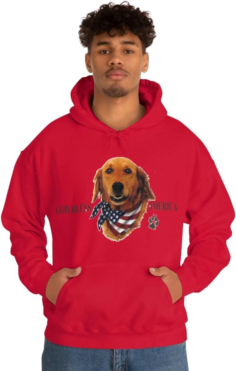 imageGolden Retriever God Bless America Hooded SweatshirtRed