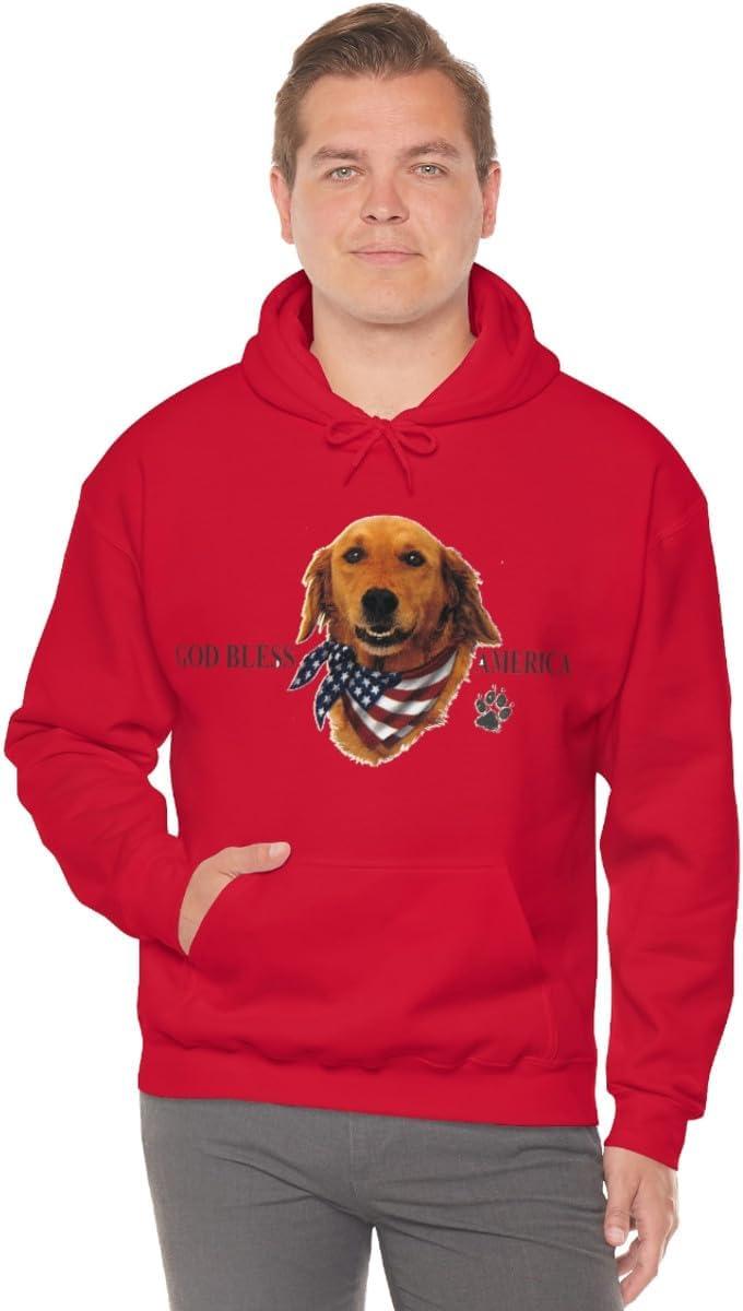 imageGolden Retriever God Bless America Hooded SweatshirtRed