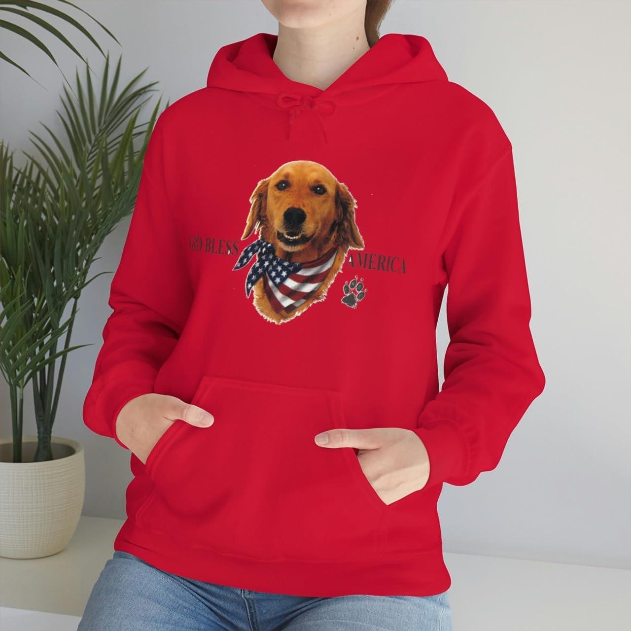 imageGolden Retriever God Bless America Hooded SweatshirtRed