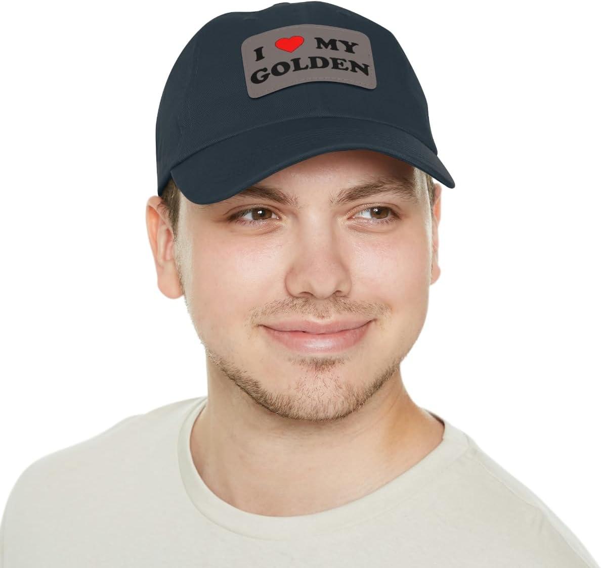 imageI Love My Golden Retriever Hat with Leather PatchNavy W Grey Patch