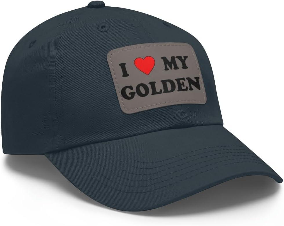 imageI Love My Golden Retriever Hat with Leather PatchNavy W Grey Patch