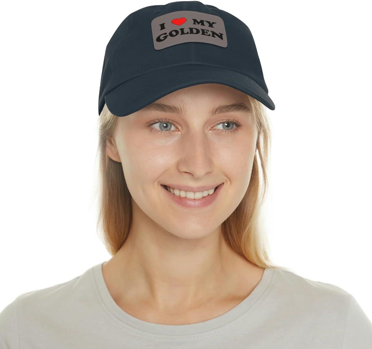 imageI Love My Golden Retriever Hat with Leather PatchNavy W Grey Patch