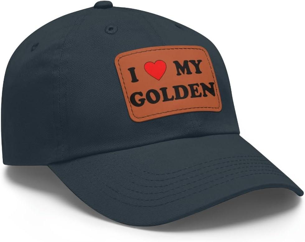 imageI Love My Golden Retriever Hat with Leather PatchNavy W Light Brown Patch