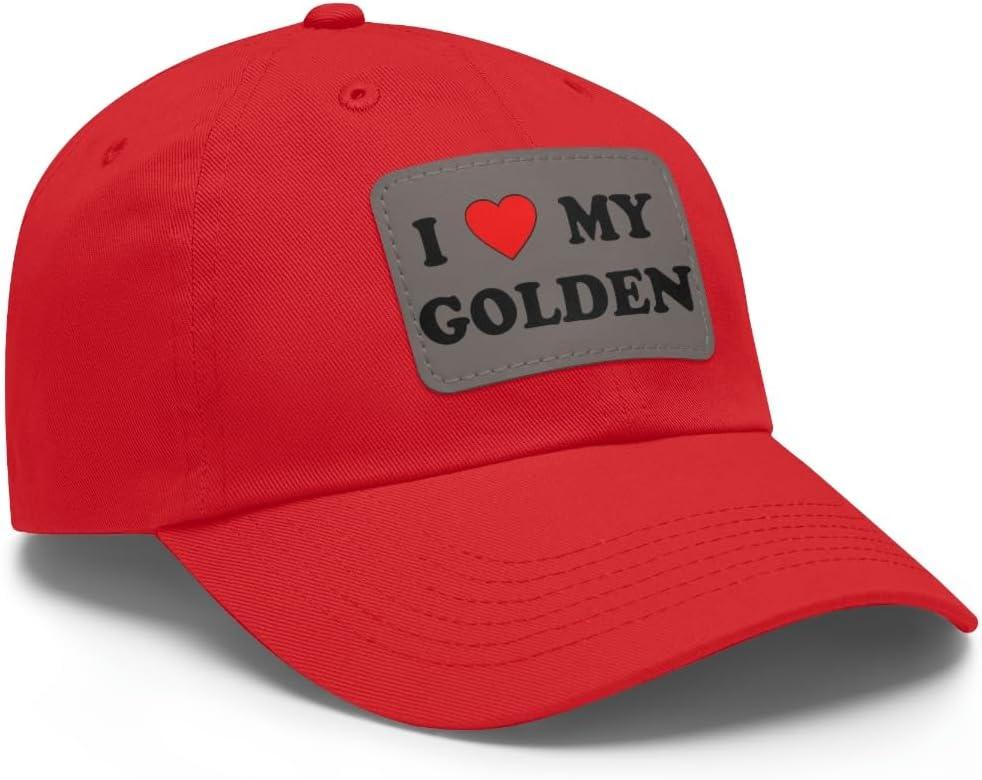 imageI Love My Golden Retriever Hat with Leather PatchRed W Grey Patch