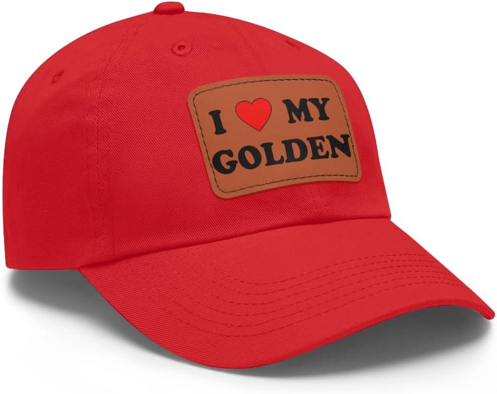 imageI Love My Golden Retriever Hat with Leather PatchRed W Light Brown Patch