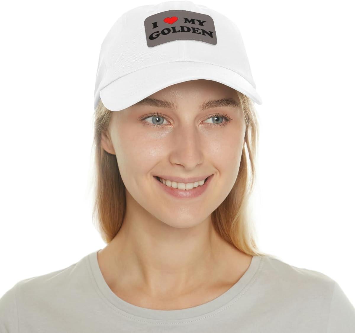 imageI Love My Golden Retriever Hat with Leather PatchWhite W Grey Patch
