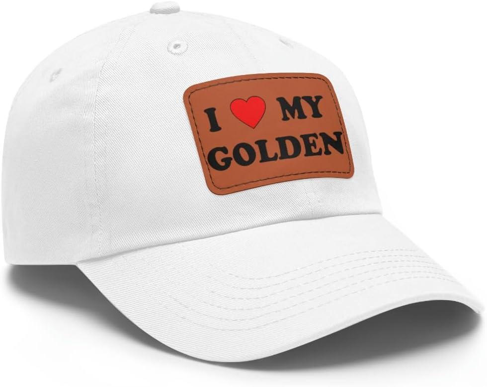 imageI Love My Golden Retriever Hat with Leather PatchWhite W Light Brown Patch