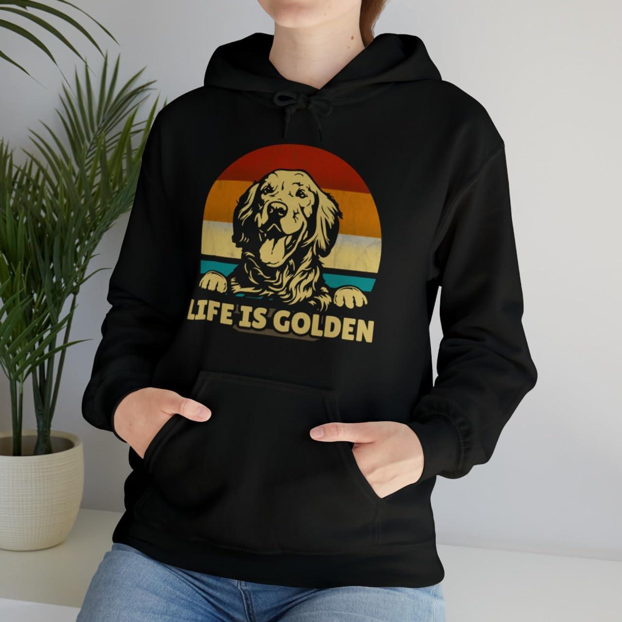 imageLife Is Golden Golden Retriever Hooded SweatshirtBlack
