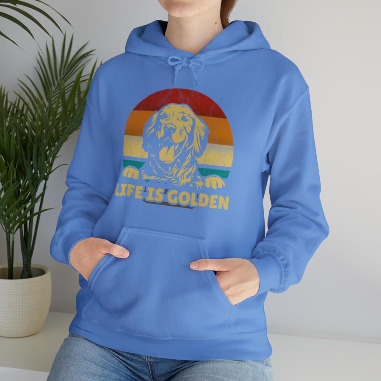 imageLife Is Golden Golden Retriever Hooded SweatshirtCarolina Blue