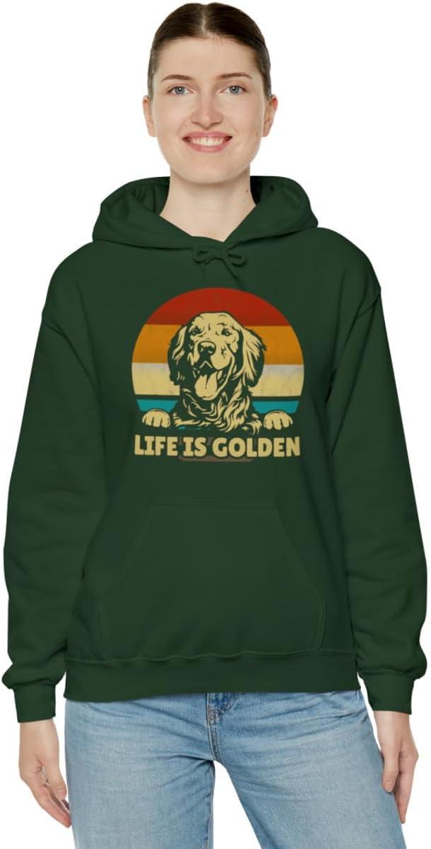 imageLife Is Golden Golden Retriever Hooded SweatshirtForest Green