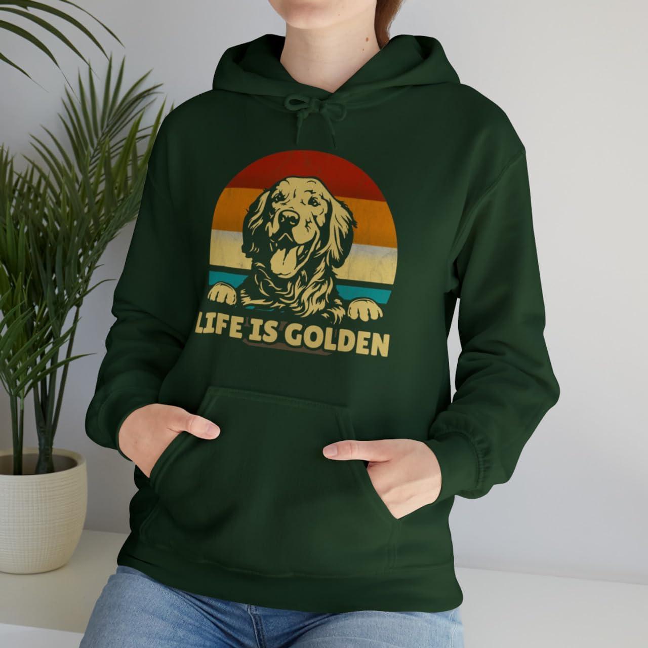 imageLife Is Golden Golden Retriever Hooded SweatshirtForest Green