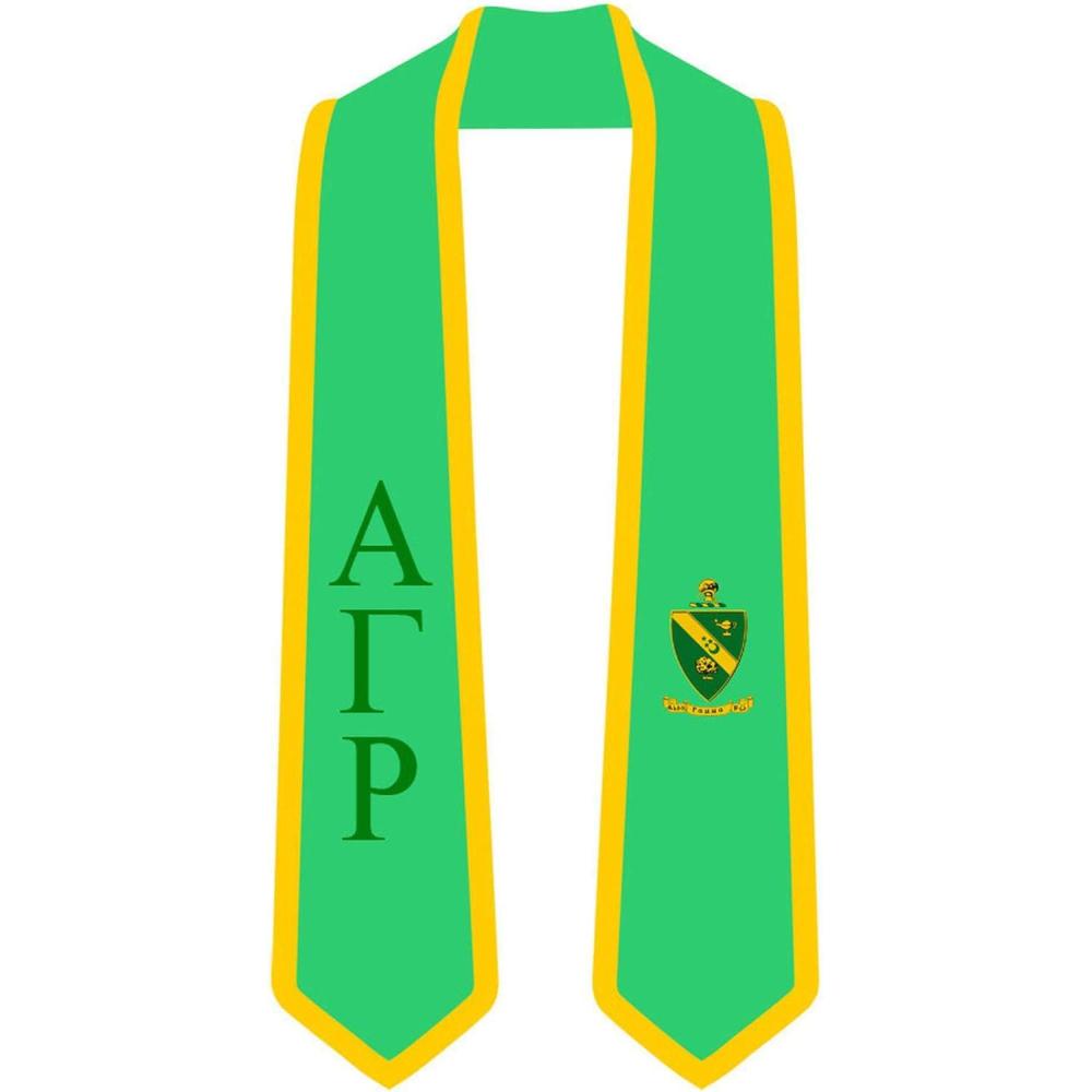 imageAlpha Gamma Rho Greek 2 Tone Lettered Graduation Sash StoleKelly Green WAthletic Gold Trim