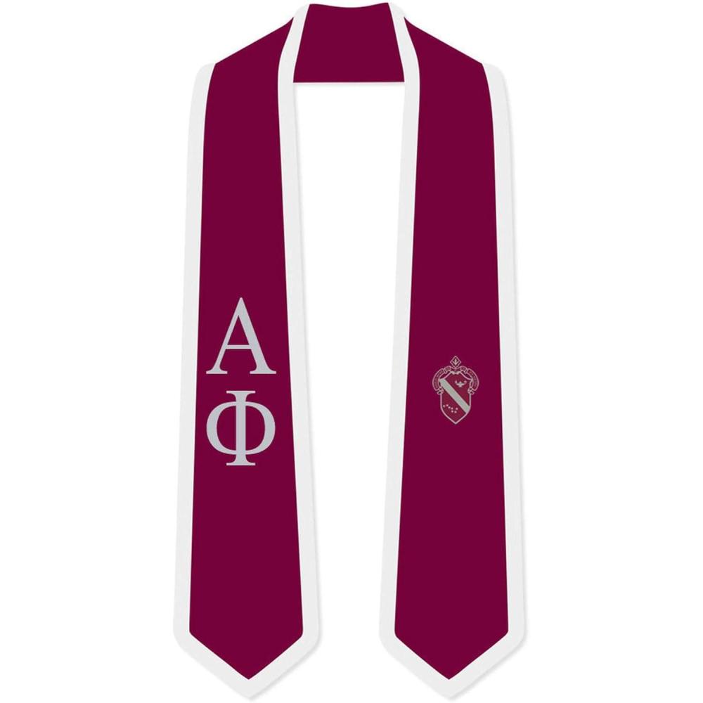 imageAlpha Phi Greek 2 Tone Lettered Graduation Sash StoleMaroon WWhite Trim