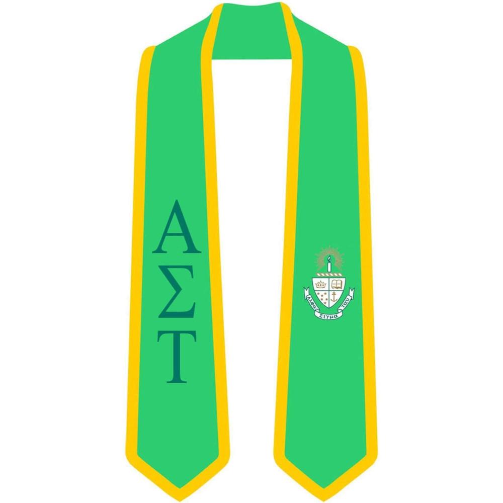 imageAlpha Sigma Tau AST Greek 2 Tone Lettered Graduation Sash StoleKelly Green WAthletic Gold Trim