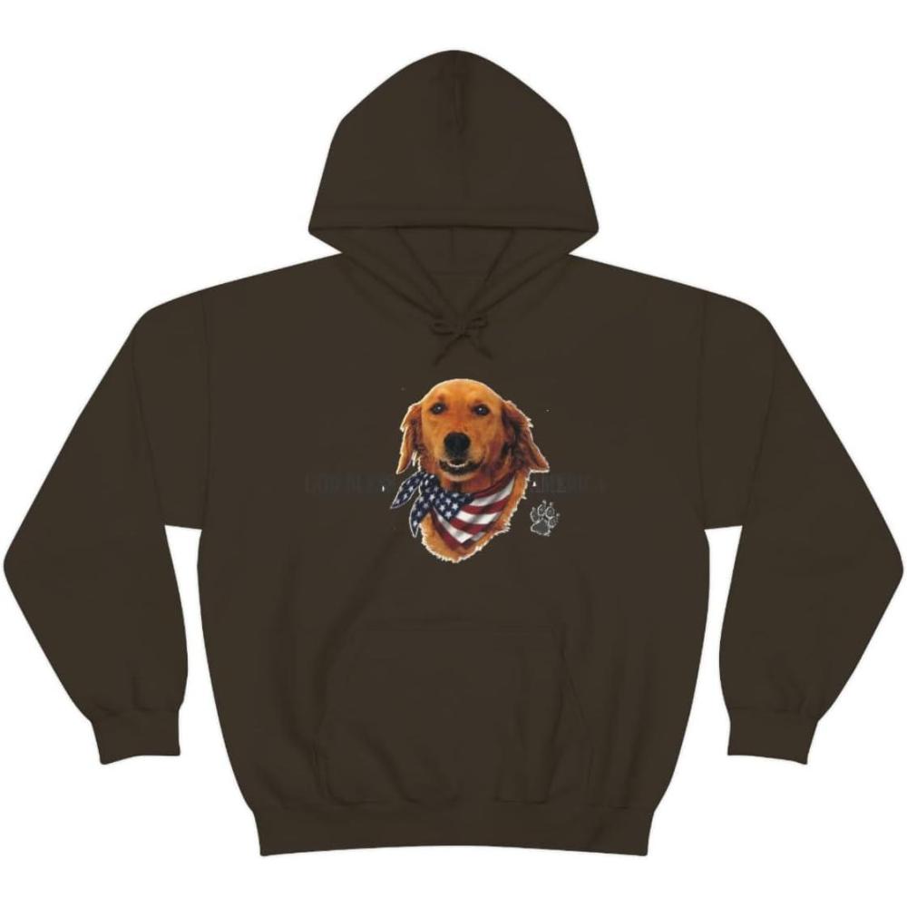 imageGolden Retriever God Bless America Hooded SweatshirtDark Chocolate