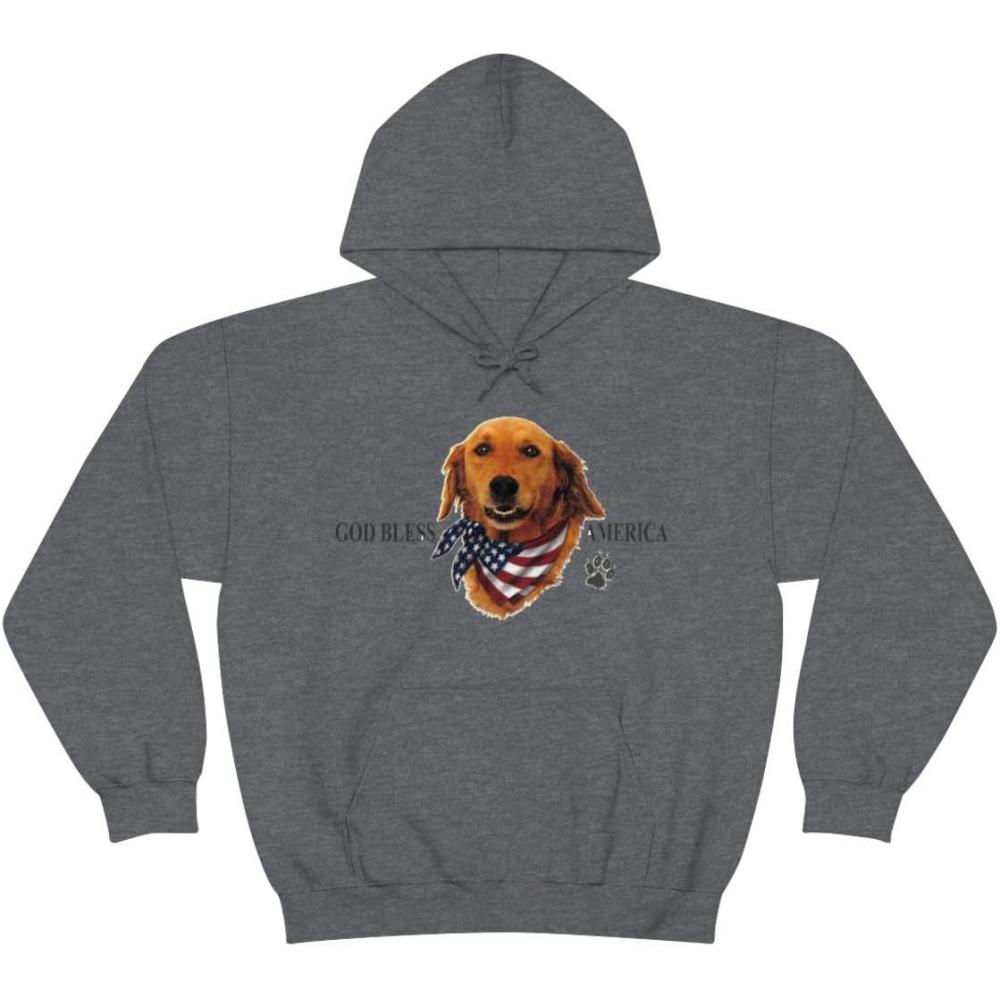 imageGolden Retriever God Bless America Hooded SweatshirtDark Heather