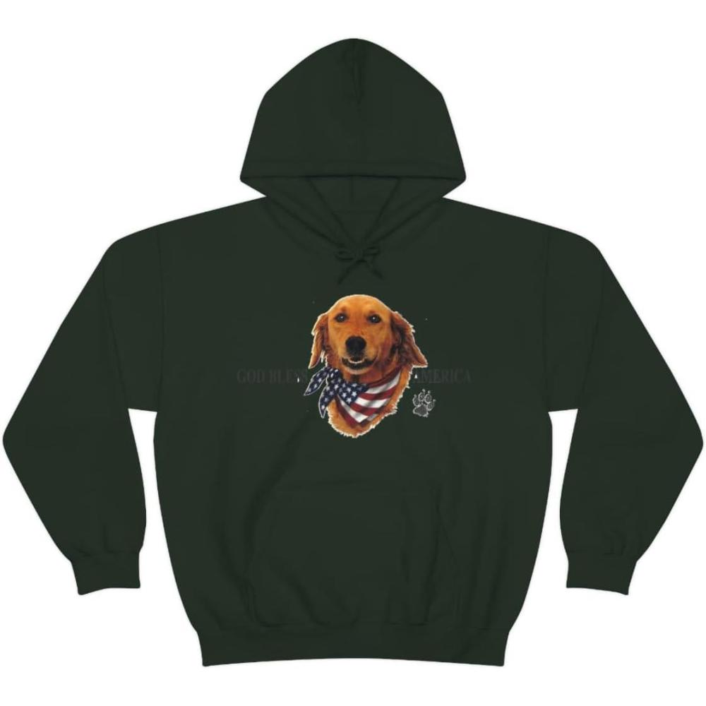 imageGolden Retriever  God Bless America Hooded SweatshirtForest Green