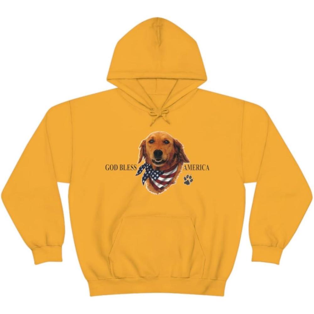 imageGolden Retriever God Bless America Hooded SweatshirtGold