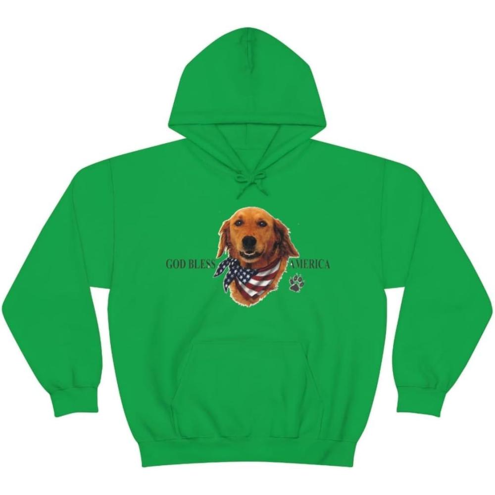 imageGolden Retriever  God Bless America Hooded SweatshirtIrish Green