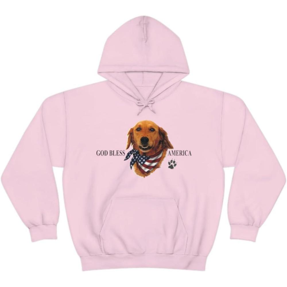 imageGolden Retriever God Bless America Hooded SweatshirtLight Pink