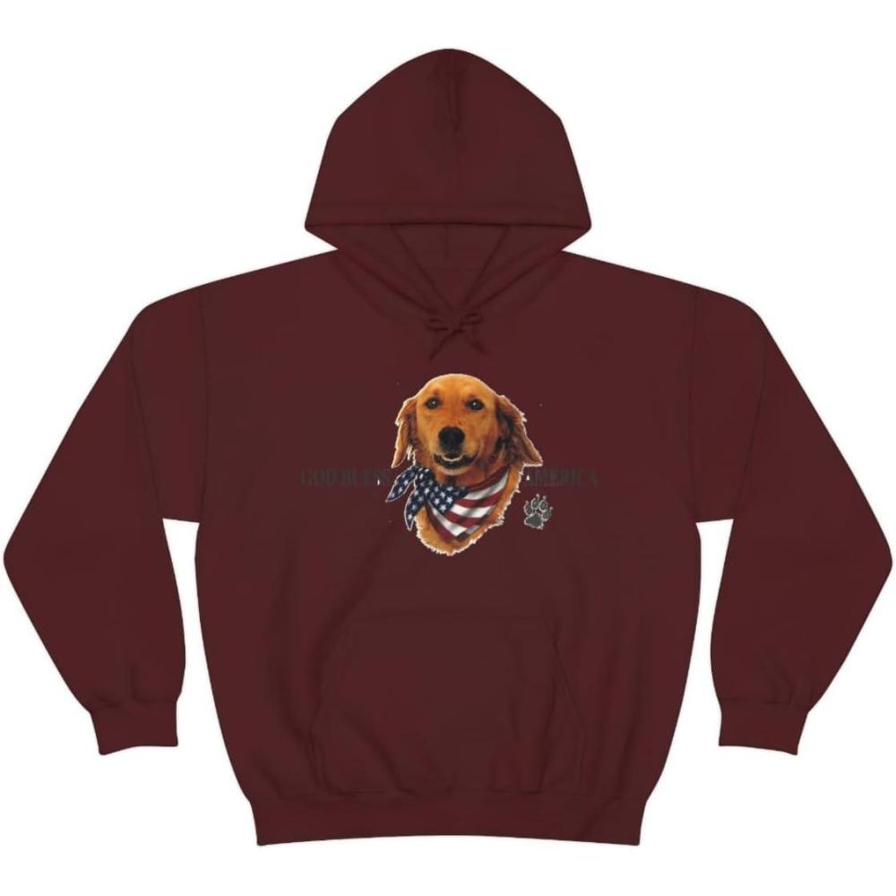 imageGolden Retriever God Bless America Hooded SweatshirtMaroon
