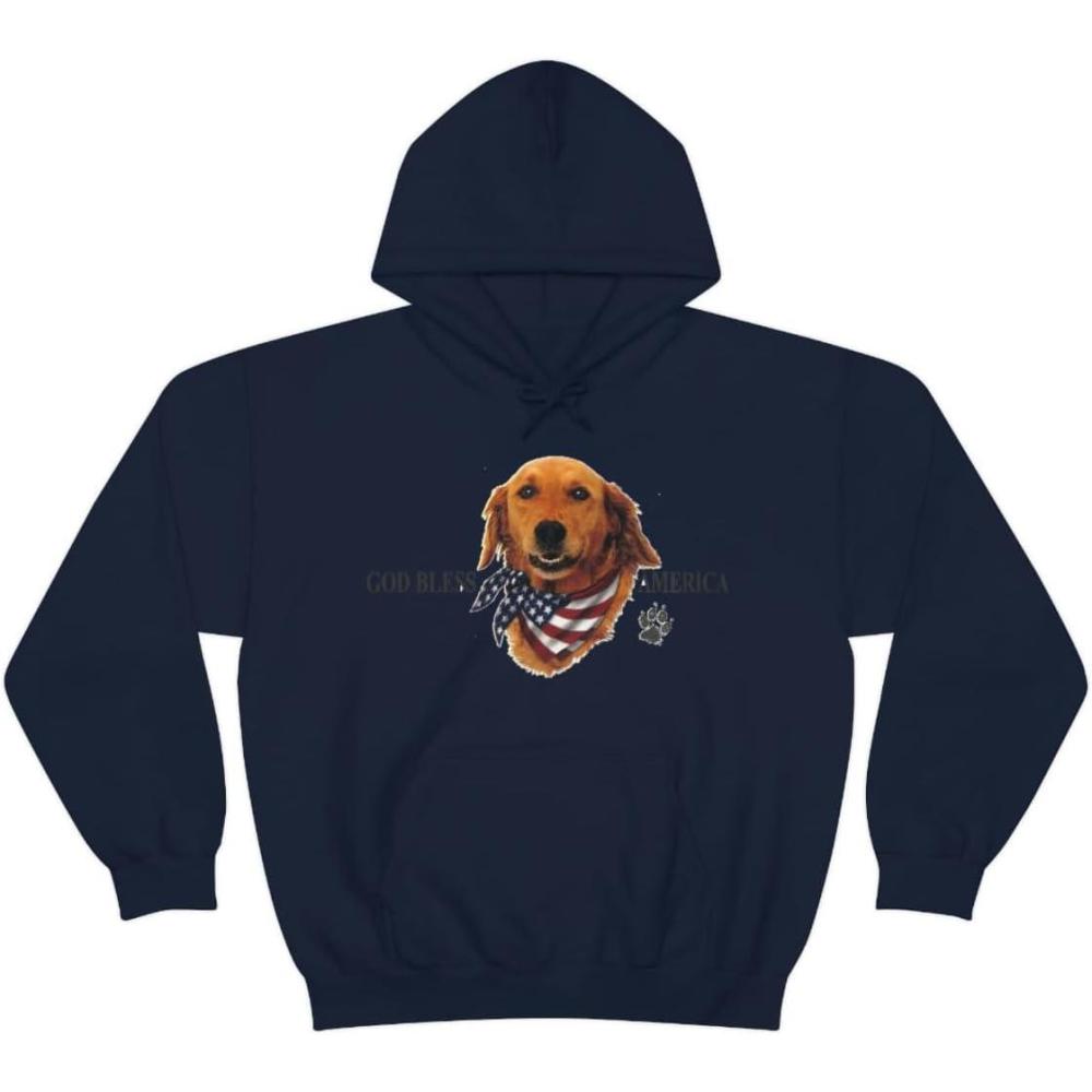 imageGolden Retriever God Bless America Hooded SweatshirtNavy