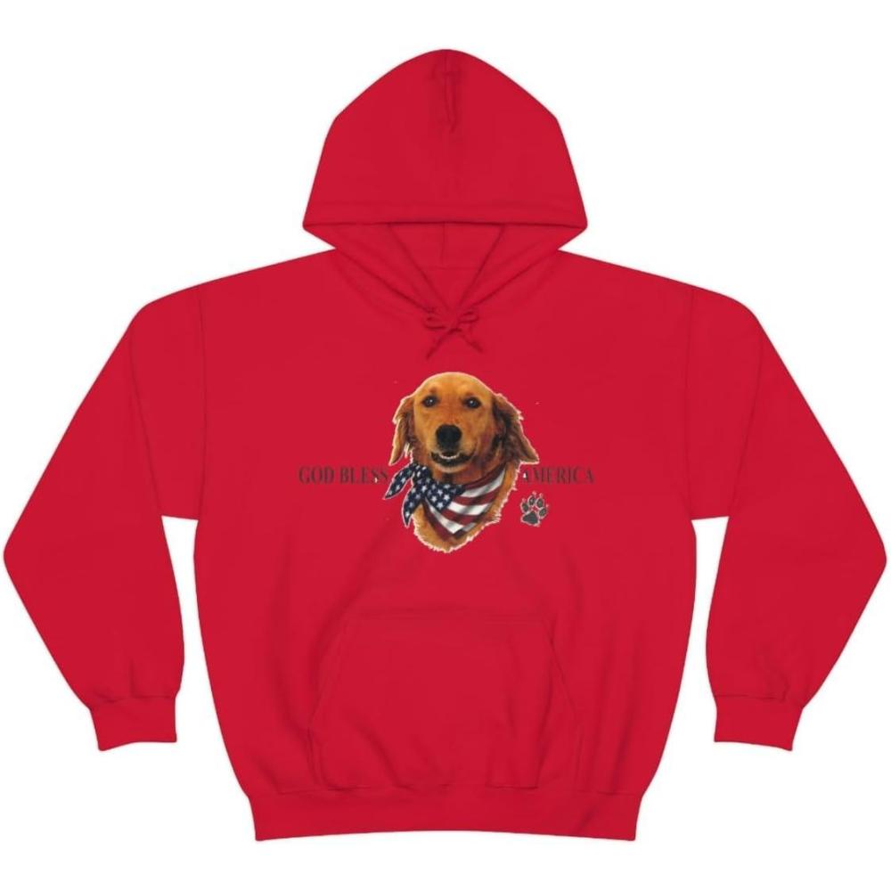 imageGolden Retriever God Bless America Hooded SweatshirtRed