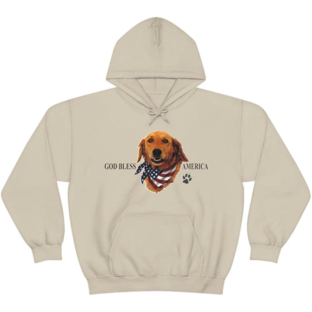 imageGolden Retriever God Bless America Hooded SweatshirtSand