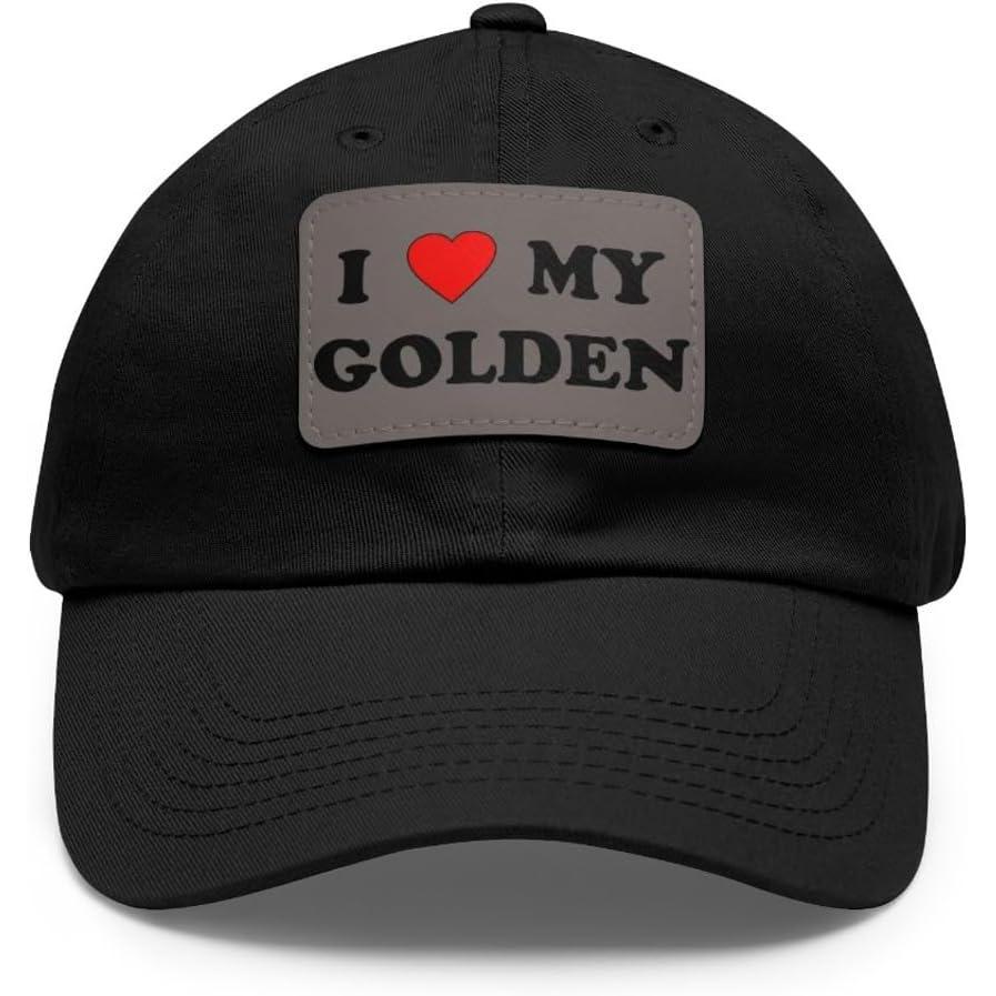 imageI Love My Golden Retriever Hat with Leather PatchBlack W Grey Patch