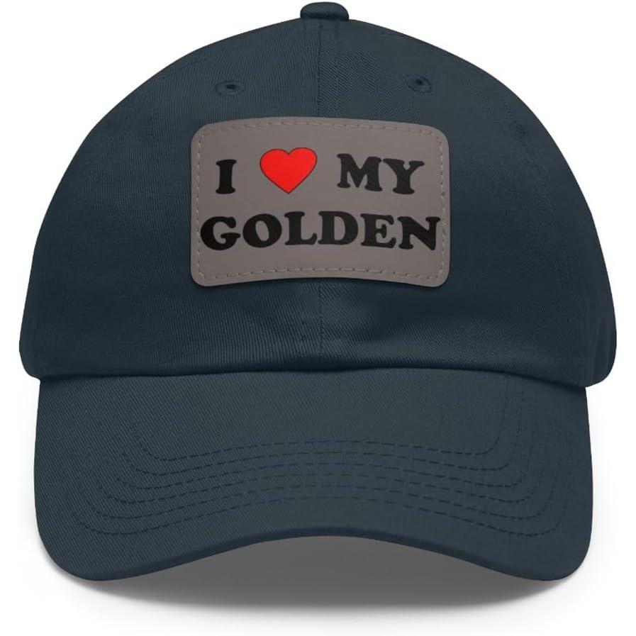 imageI Love My Golden Retriever Hat with Leather PatchNavy W Grey Patch