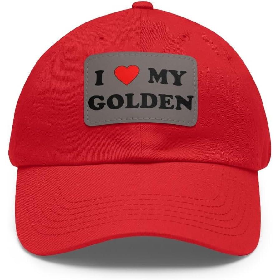imageI Love My Golden Retriever Hat with Leather PatchRed W Grey Patch