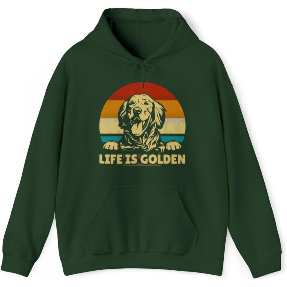 imageLife Is Golden Golden Retriever Hooded SweatshirtForest Green