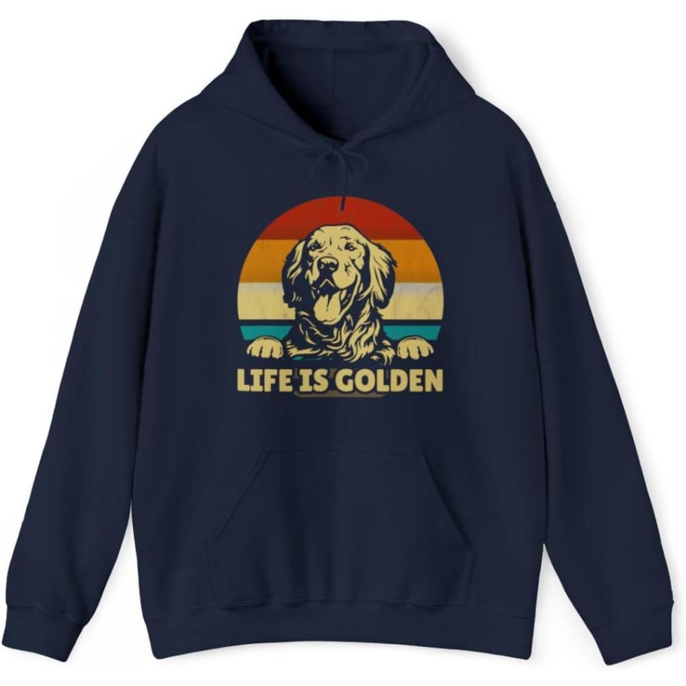 imageLife Is Golden Golden Retriever Hooded SweatshirtNavy