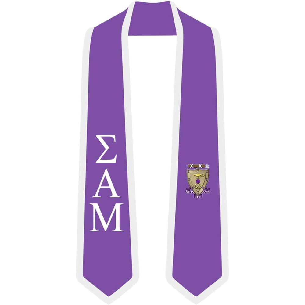 imageSigma Alpha Mu Greek 2 Tone Lettered Graduation Sash StolePurple WWhite Trim