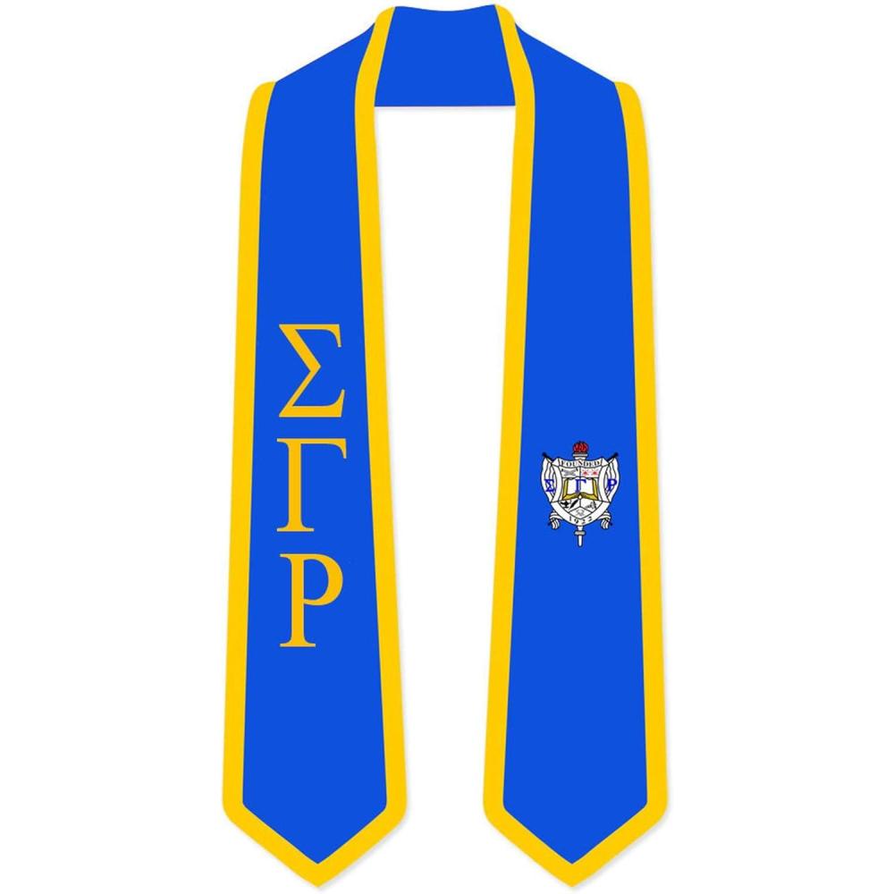 imageSigma Gamma Rho Greek 2 Tone Lettered Graduation Sash StoleRoyal WAthletic Gold Trim