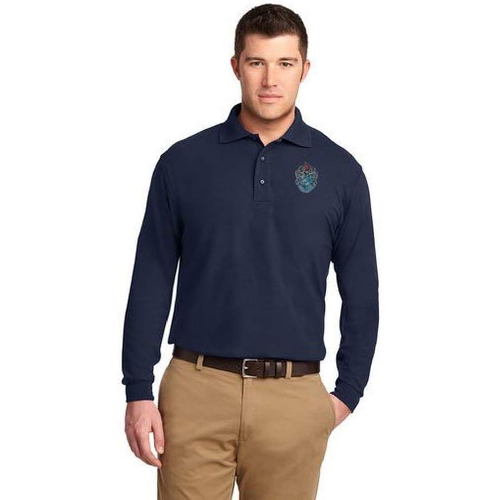 imageTheta Xi Crest Shield Emblem Long Sleeve PoloNavy Blue