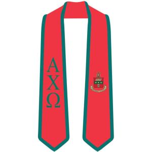Alpha Chi Omega Greek 2 Tone Lettered Graduation Sash Stole(Red W/Forest Green Trim)